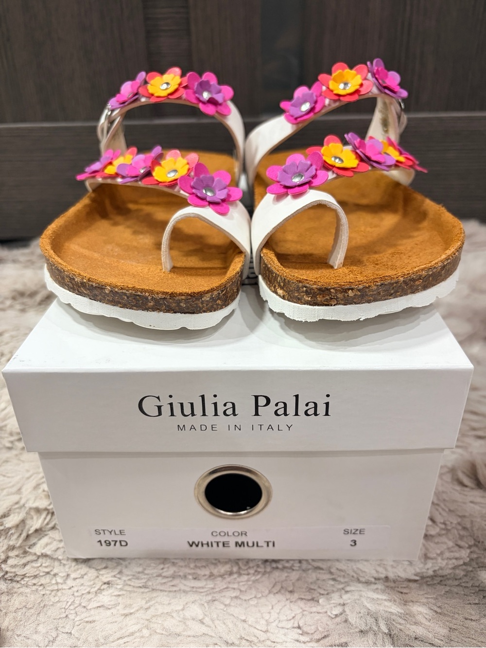 Giulia Palai Kids White Multi Floral Cork-Style Sandals